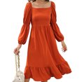 thumbnail image 2 of Cismea Cuello Cuadrado Mangas Abullonadas Dobladillo de Gasa Vestido Largo Casual(Anaranjado) Cismea Falda larga, 2 of 5