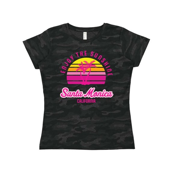 Inktastic Summer Enjoy the Sunshine Santa Monica California in Pink Women's T-Shirt