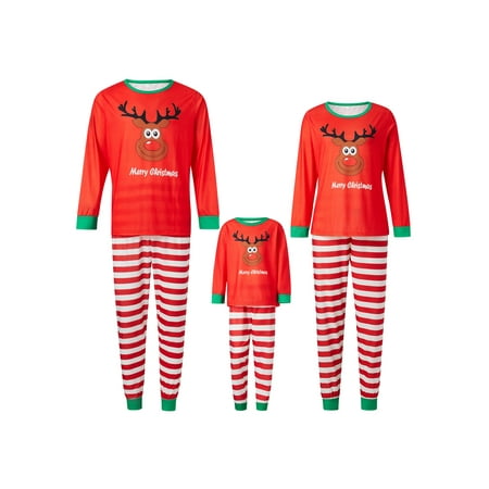 

AMILIEe Family Matching Christmas Pajamas Suit Elk Head Print Long Sleeve Stripe Sleepwear Holiday Pjs Set