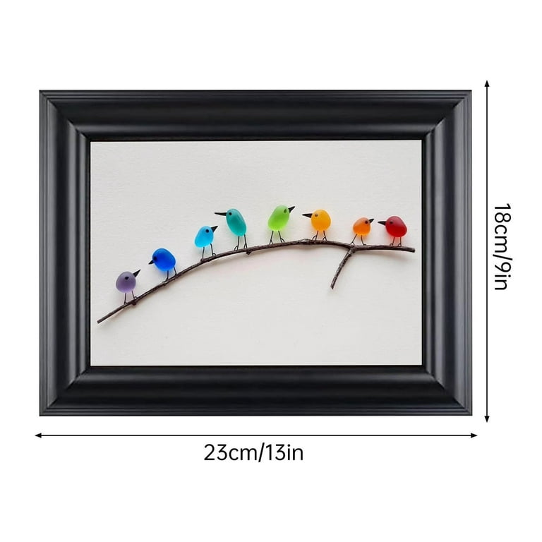 Sumduino Sea Glass Rainbow Birds on Branch, Dotmalls Coastal Love Notes, Framed Unique Handmade Wall Art, Sea Glass for Crafts Home Office Decor, Size