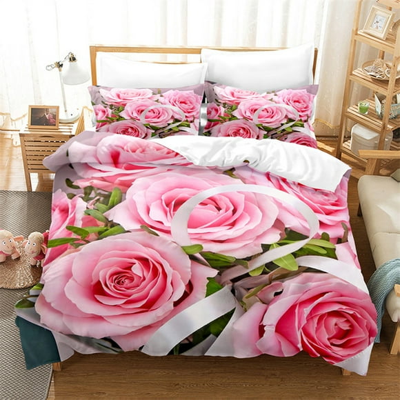 Juego de ropa de cama rosa para niñas  funda de edredón de alto grado  funda de edredón King  juego de funda de cama para el hogar  flores  Reina juvenil