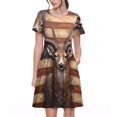 thumbnail image 1 of Fotbe Robe Motif Drapeau Américain Cerf Décontractée Mode Femme Manches Courtes Robe Maxi Robe T-Shirt Rayée Longue à Blocs de Couleur, 1 of 6
