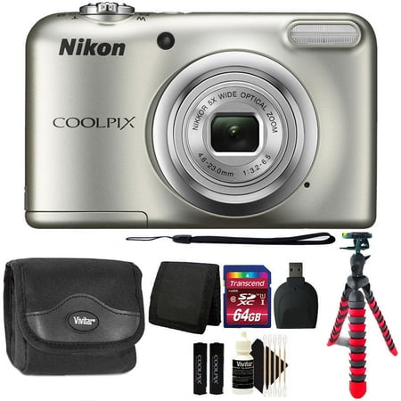 Nikon COOLPIX A10 16.1 MP Compact Digital Camera Silver + 64GB Deluxe