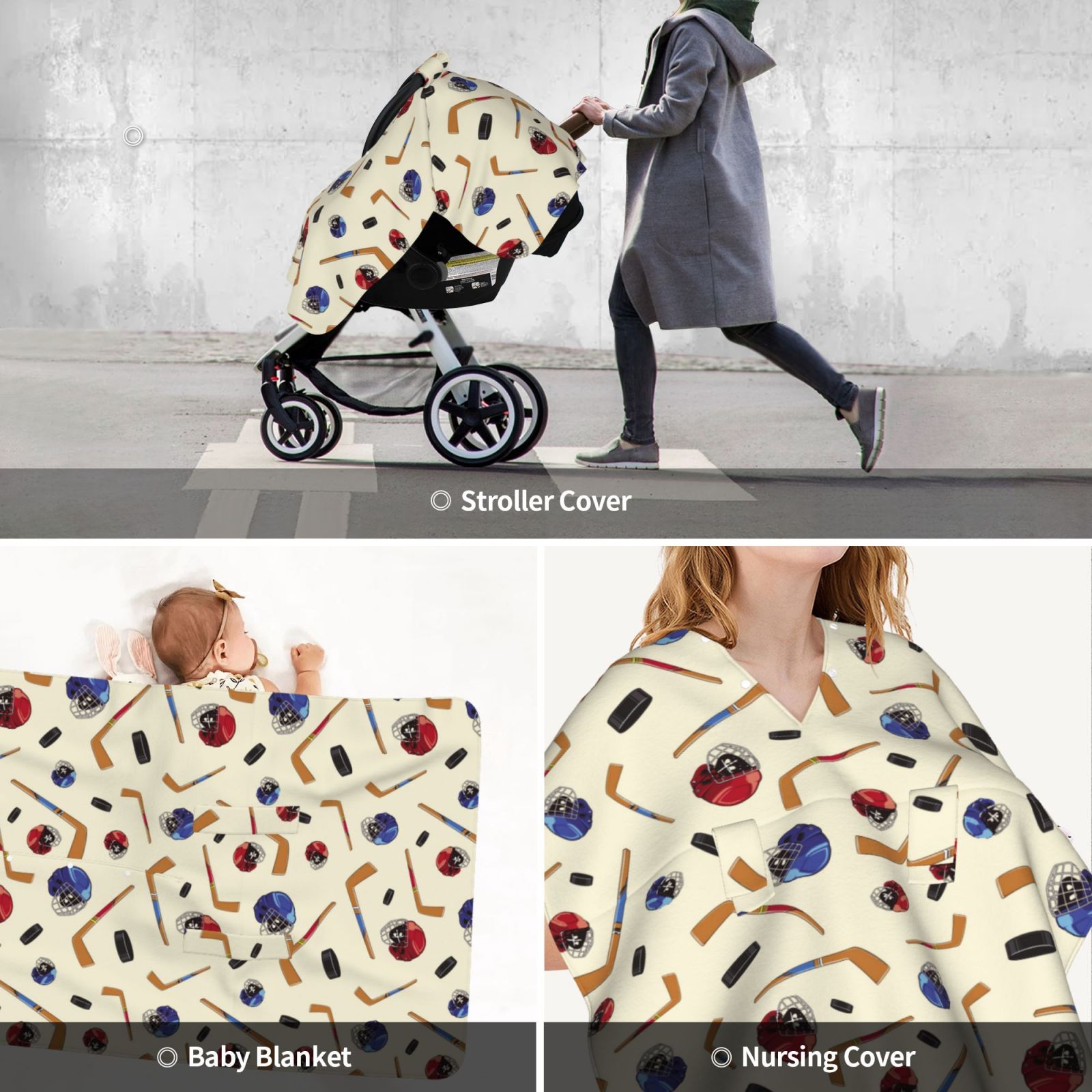 Car Seat Cover Baby - Hockey stick helmet cool Breathable Infant Car Seat Cover for Baby Carseat, Lightweight Comfort Baby Essentials Must Haves Newborn Stuff for Girl Boy