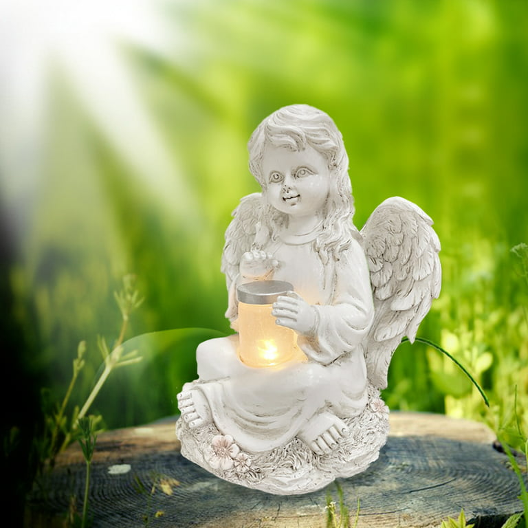 Solar Garden Statue Angel Figurine with Succulent and 5 LED Lights- Outdoor  Decor Gifts for Mom Grandma or Cemetery Decorations for Patio, Balcony