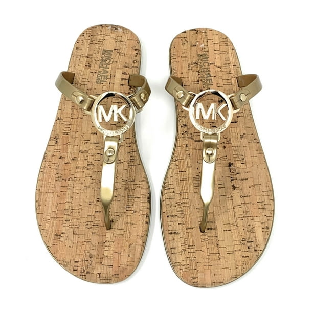 Michael Kors MK Charm Jelly Women's Flip Flop Cork Bottom Sandals, Gold, 8M  