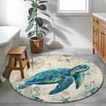 thumbnail image 4 of Teal Sea Turtle Coastal Round Rug 4ft Washable Circle Entryway Rugs Non Slip Vintage Summer Beach Nautical Area Rug Indoor Floor Carpet for Bedroom Kitchen Living Room Home Office Dining Room Nursery, 4 of 8