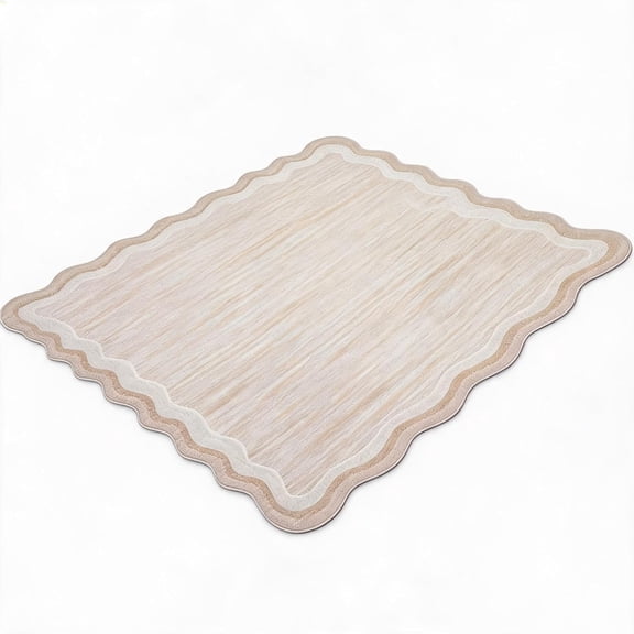 Scalloped Area Rug 9x12 Washable Modern Low Pile Soft Polyester Carpet Non Slip Stain Resistant Indoor Rug for Living Room Bedroom Dining Room Office,Cream