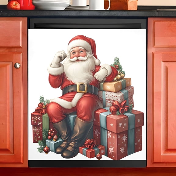 Ryvnso Christmas Santa Claus1 Dishwasher Magnetic Refrigerator Magnet Cover Kitchen Home Decorative 23"x26"