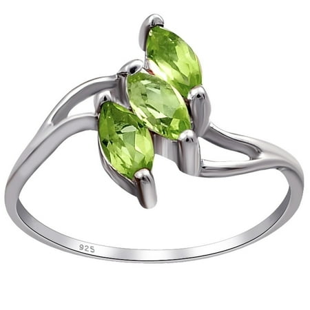Brilliant Cut Peridot Ring - Orchid Jewelry 925 Sterling Silver 0.75 Carat Peridot Marquise Cut Engageement Ring Size -7