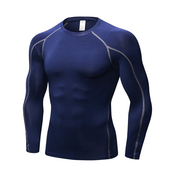 Toptie Men's Long Sleeve Fitted Compression Shirt, Cool Dry Base Layer for Men-Navy-XL