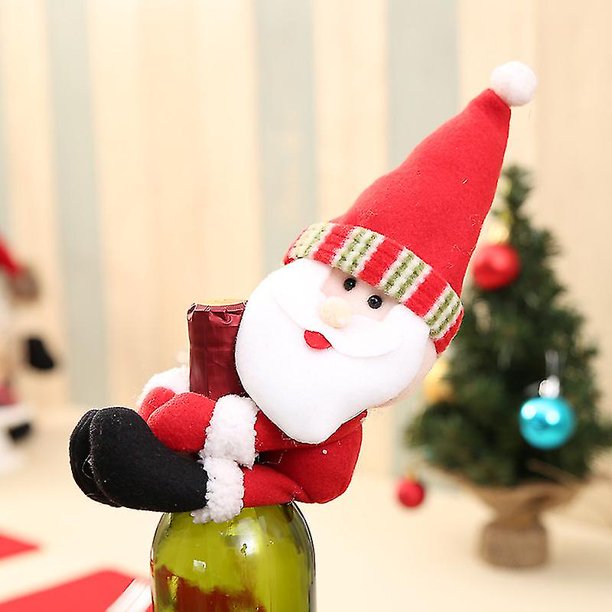 Funda para botella de vino navideña con abrazos de elfos navideños Muñeco de nieve Papá Noel