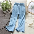 thumbnail image 5 of breaise Girls Thin Denim Pants Wide-Leg Ribbed Elastic Waistband Jeans Cozy Side Split Flared Pants, 5 of 6