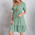 thumbnail image 2 of Ruyang Dresses fof Women, Women Casual Fashion Solid Color V Neck Short Sleeve Shirt Dress Summer Beach Sundress, 2 of 7