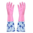 thumbnail image 5 of Winter Fleece Lined Rubber Cleaning Gloves with Floral Cuff, Non-Slip Thickened Cotton Lined Gloves for Dishwashing Laundry, Waterproof Kitchen Cleaning Gloves for Bathroom Daily Use, 17in, Pink, 5 of 6