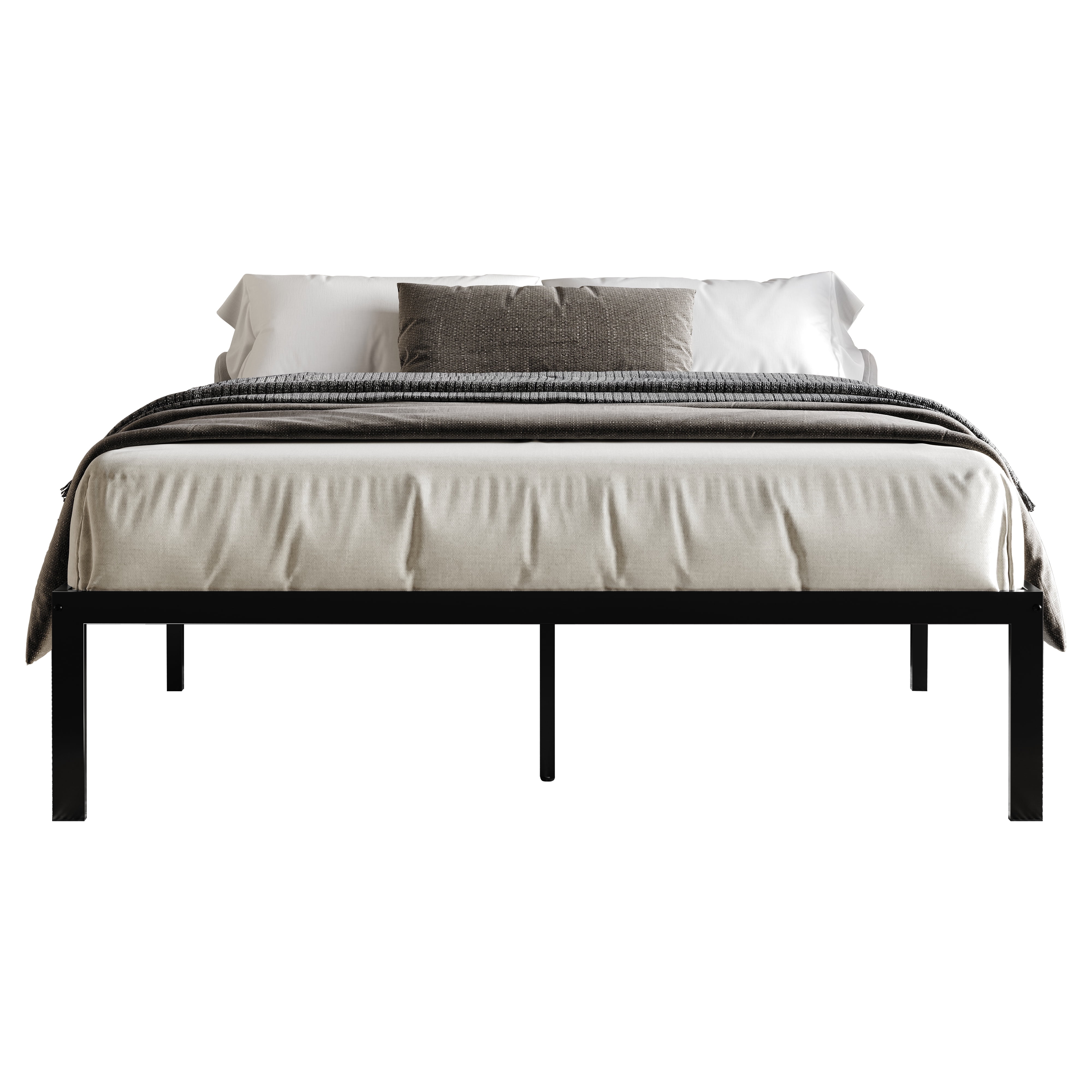 Castle Place Minimalist Metal Platform Bed Queen, Black