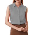 thumbnail image 4 of Women's Sleeveless Button Down Shirts Blouses Solid Casual Loose V Neck Tank Tops for Work Summer 2025 S-XXL, 4 of 5