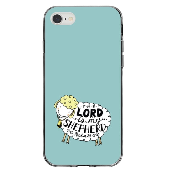 DistinctInk Clear Shockproof Hybrid Case for iPhone 7 8 SE (2020 Model) 4.7" Screen TPU Bumper Acrylic Back Tempered Glass Screen Protector - Psalm 23 - The Lord is My Shepherd