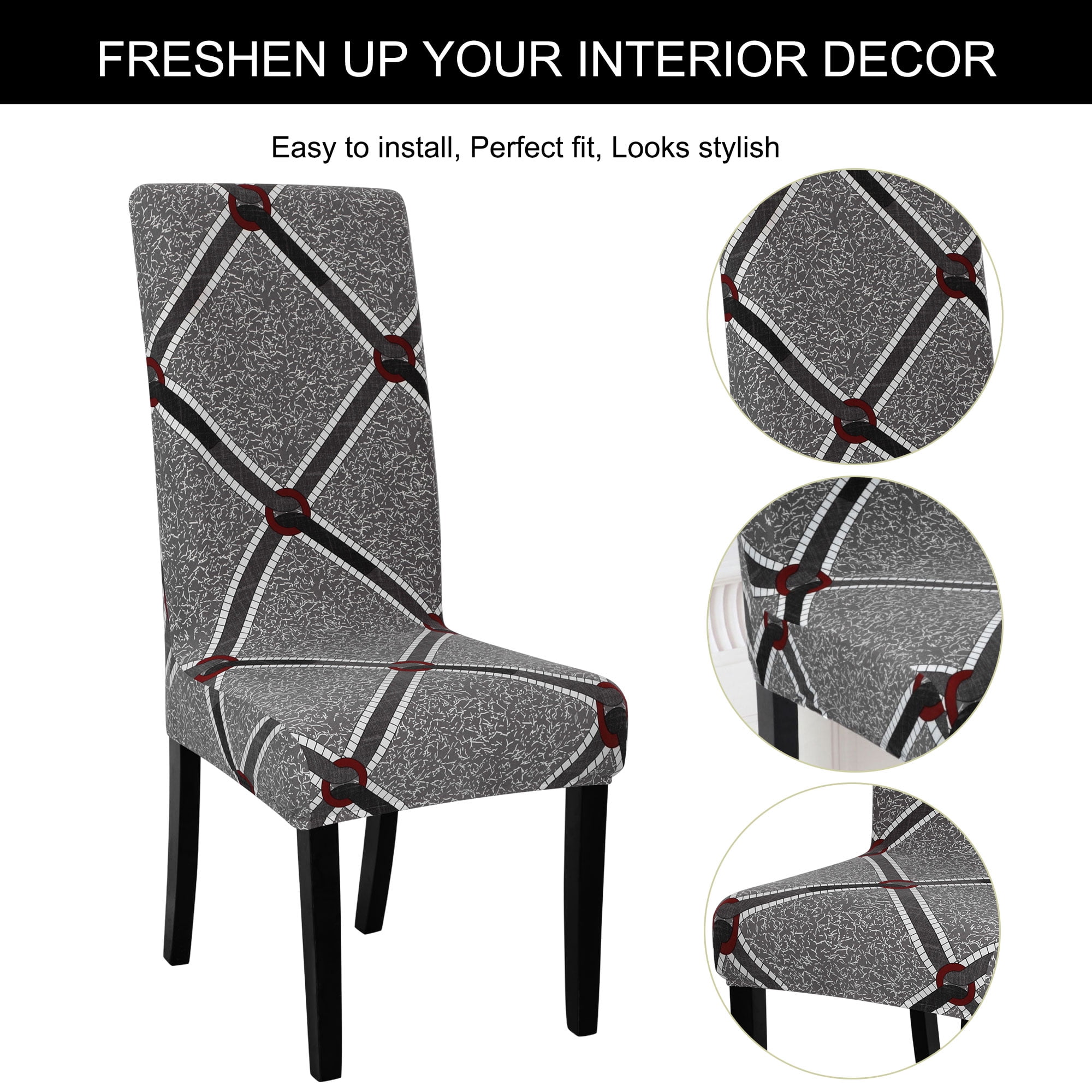 Unique Bargains Geometric Pattern Dining Room Chair Cover Gray and White