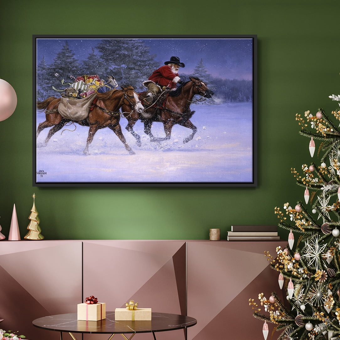 Christmas Rush - Framed Gallery Wrapped Holiday Canvas - 25 x 37 - Black Frame