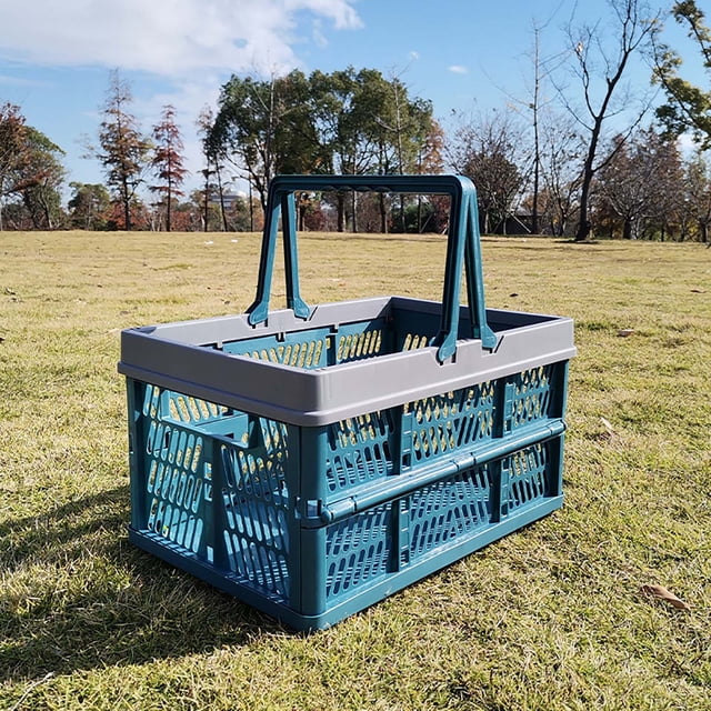Meitianfacai Collapsible Storage Crates With Handle Collapsible Plastic Shopping Basket, Stackable Multi-function Shelf Baskets Container for Camping, Picnic, BBQ