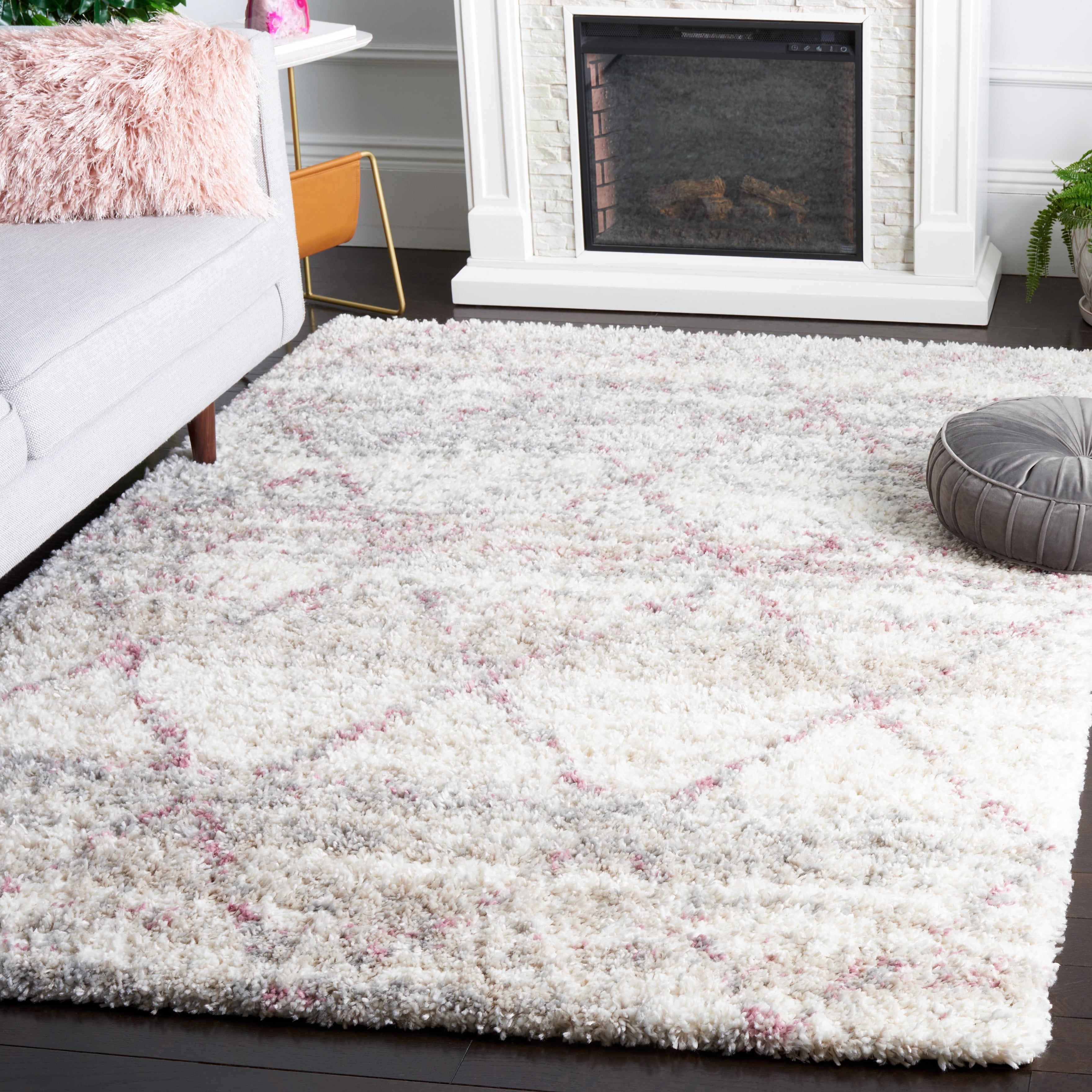 SAFAVIEH Fontana Shag Darina Diamond Plush Area Rug, Pink/Ivory, 10' x 14'