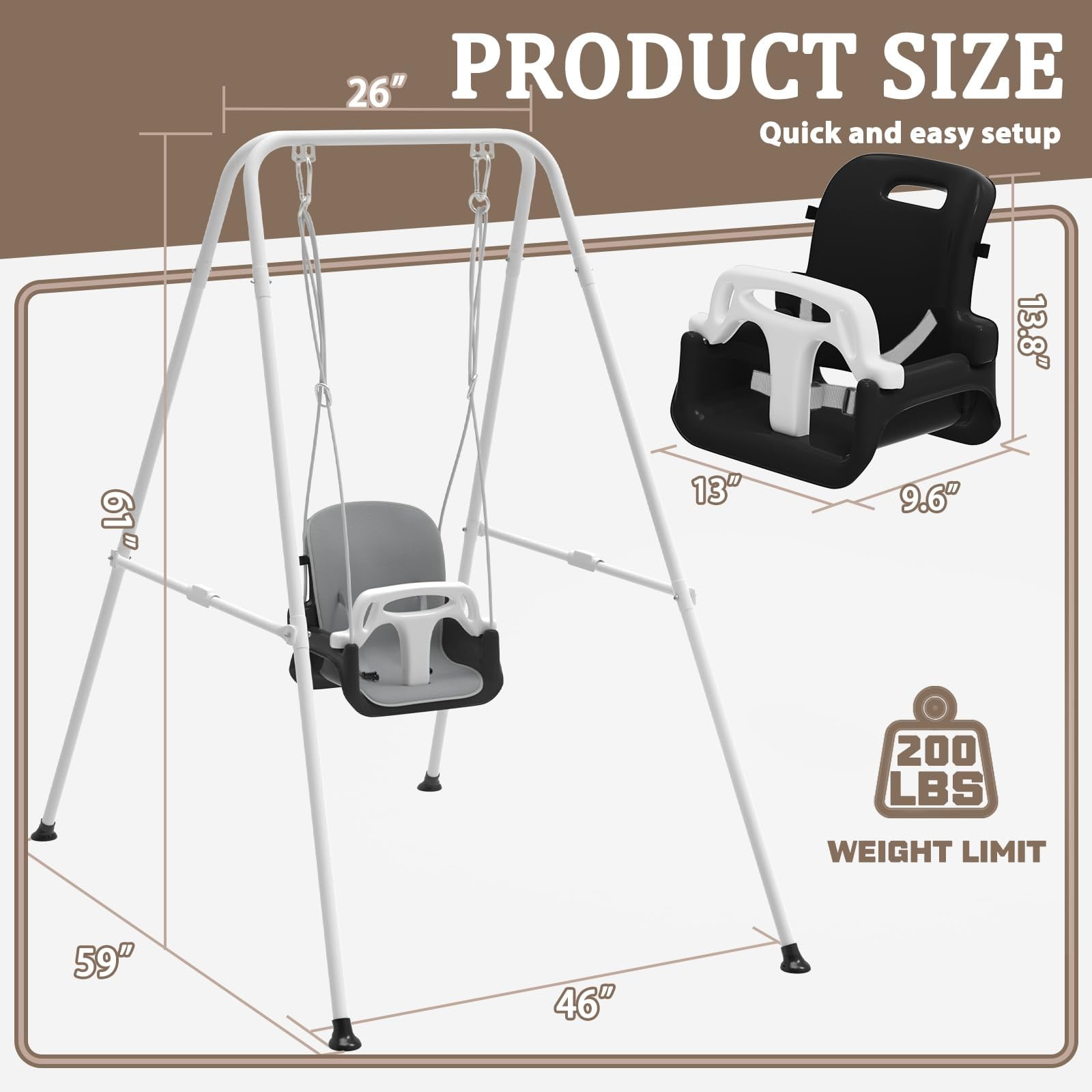 G TALECO GEAR 2 in 1 Baby Jumpers and Bouncers, Swing Sets for Backyard, Foldable Toddler Swing with Soft Cushion, Blcak