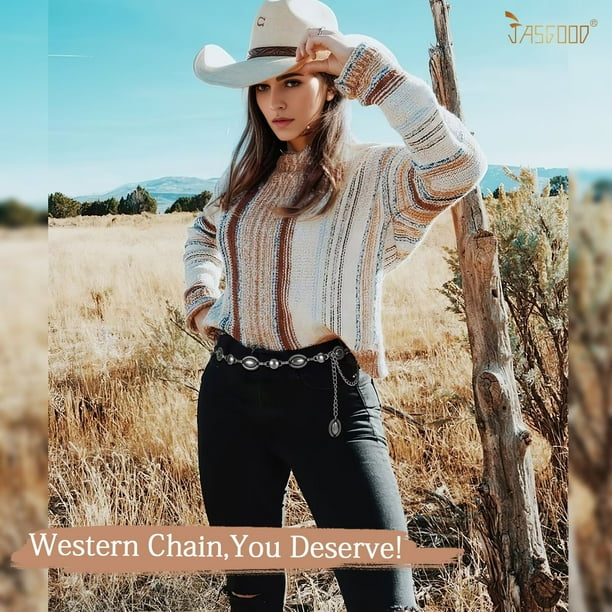 JASGOOD Women Western Belts Concho Metal Chain Belt Cowgirl 