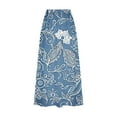 thumbnail image 3 of Mnyycxen Women's Boho Retro Ptinted Denim Skirts Elastic High Waist A-line Maxi Skirt Block Color Pleated Skirt with Pockets, 3 of 5
