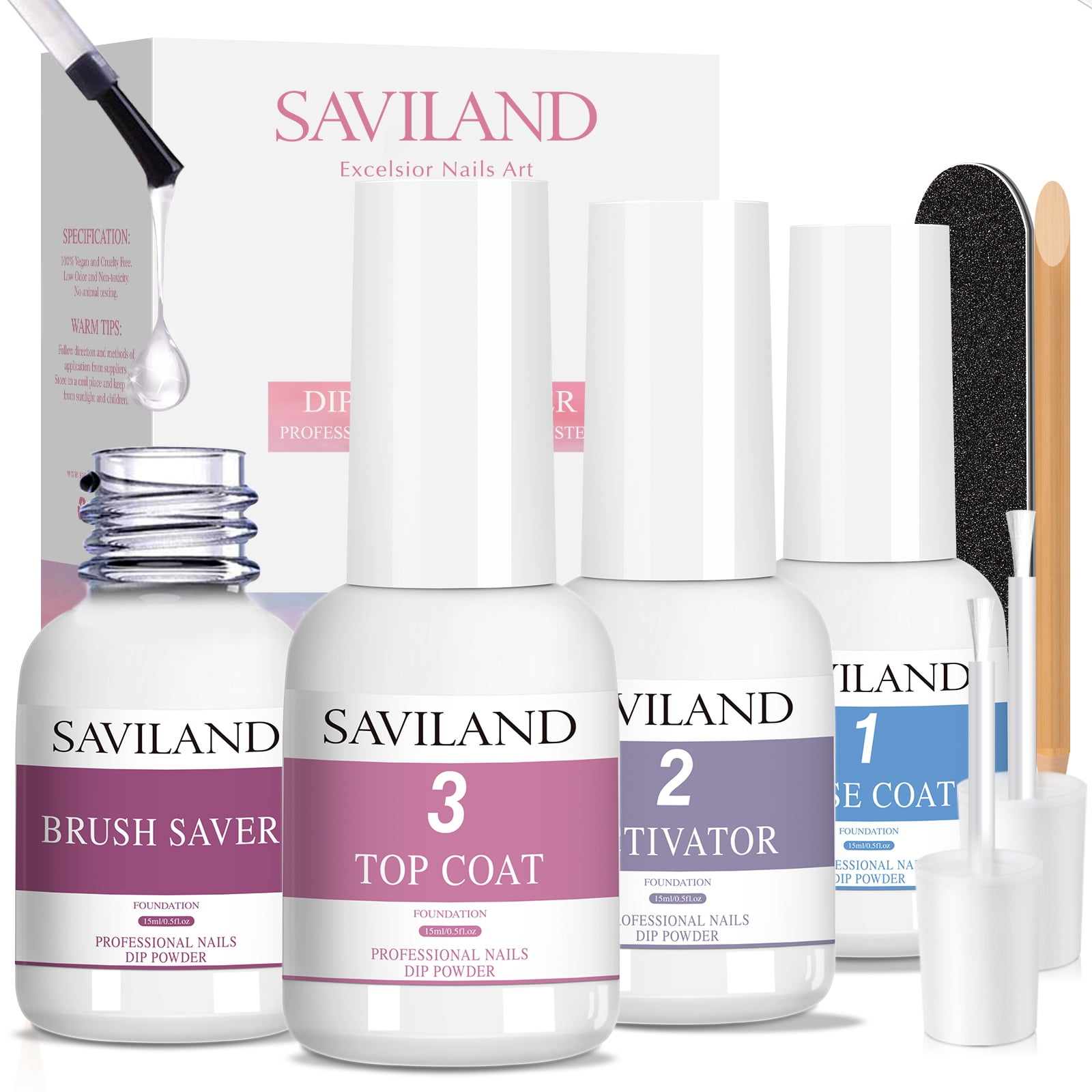 Saviland Dip Powder Liquid Nail Kit Dipping Powder Base Top Coat Activator Brush Saver Nail File For Nail Beginners Walmart Com