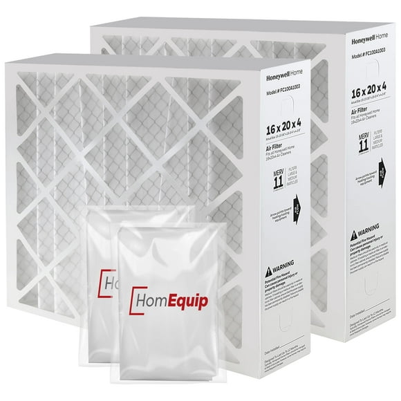 Honeywell 16x20x4 AC Furnace Air Filter Replacement - FC100A1003 HVAC Furnace Filters Merv 11 Filter Media, AC Filter with Homequip Disposal Bag, 2-P