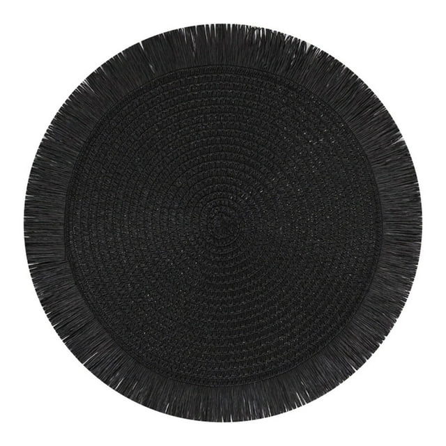 Fall Harvest Woven Placemats 15 Inch, Round Paper Table Mats with Lace Edges & Tassels, Heat-Resistant Decorative for Kitchen Restaurant Thanksgiving Christmas, A Placemat