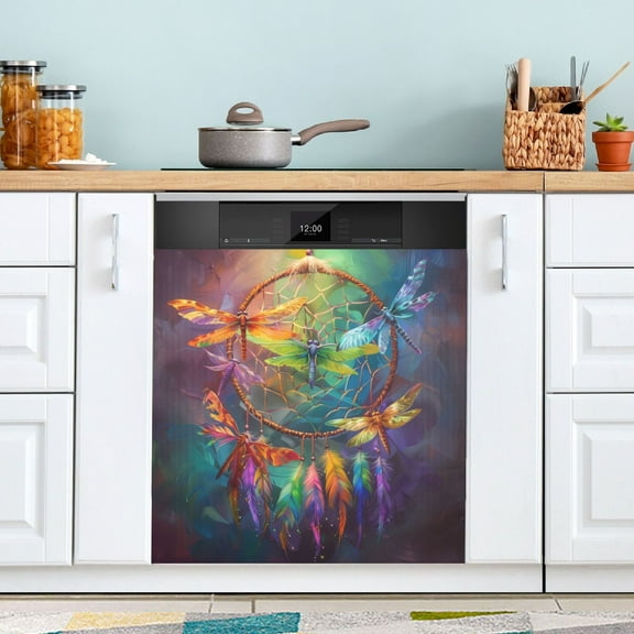 Dishwasher Magnet Cover Magnetic Fridge Door Cover Home Kitchen Decor Colorful Dragonflies 23"x 26"