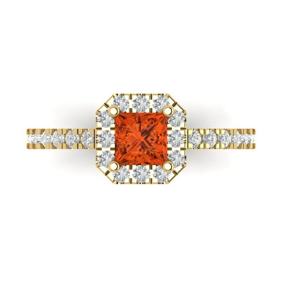 Halo Engagement Ring for Women - 0.89ct Simulated Red Diamond in 14K Yellow Gold Promise Ring