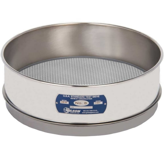 12in Sieve, All Stainless Steel, Full-Height, No.8 (Gilson Company, Inc.)
