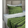thumbnail image 2 of Ambesonne Nature Fitted & Top Sheet Set with Sham, Sunny Landscape Tea Fields, Green and Blue, 2 of 4
