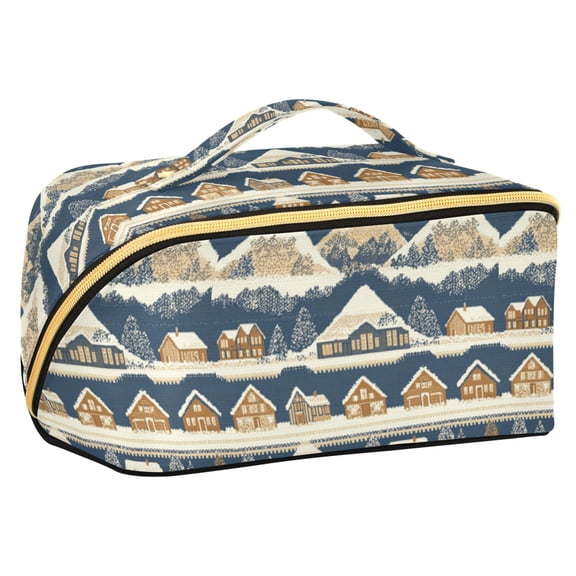 FORMRS Makeup Bag Travel Cosmetic Organizer for Women Fold Flat Zipper Pouch with Handle, Winter Village
