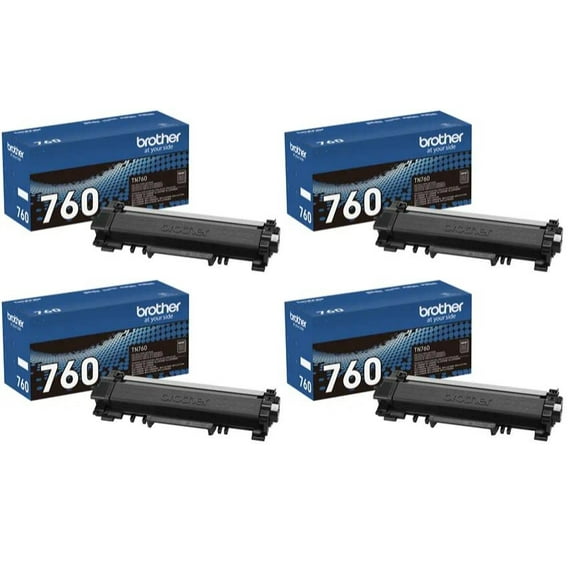 Brother Genuine TN760 4-Pack High‐Yield Black Printer Toner Cartridges OEM Value Pack
