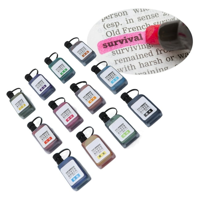 Marker Ink, Safe 12 Vibrant Colors Fading Ink Refill Waterproof For Marker Pen