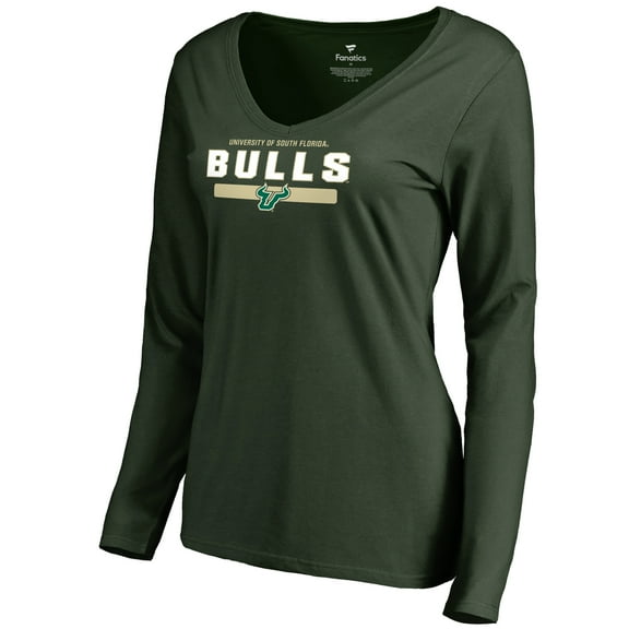 Women's Green South Florida Bulls Team Strong Long Sleeve V-Neck T-Shirt