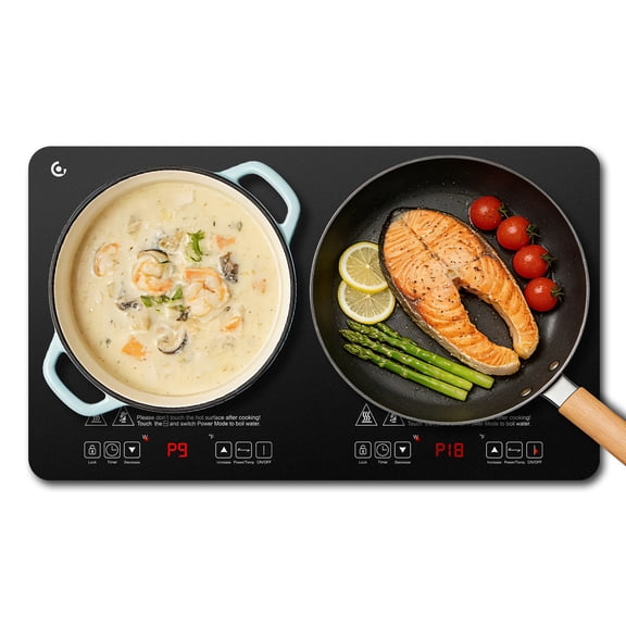 Aobosi Double Induction Cooktop with 2 Burners, 1800W Electric Stove Cooktop with Sensor Touch, 10 Temperature 9 Power Settings