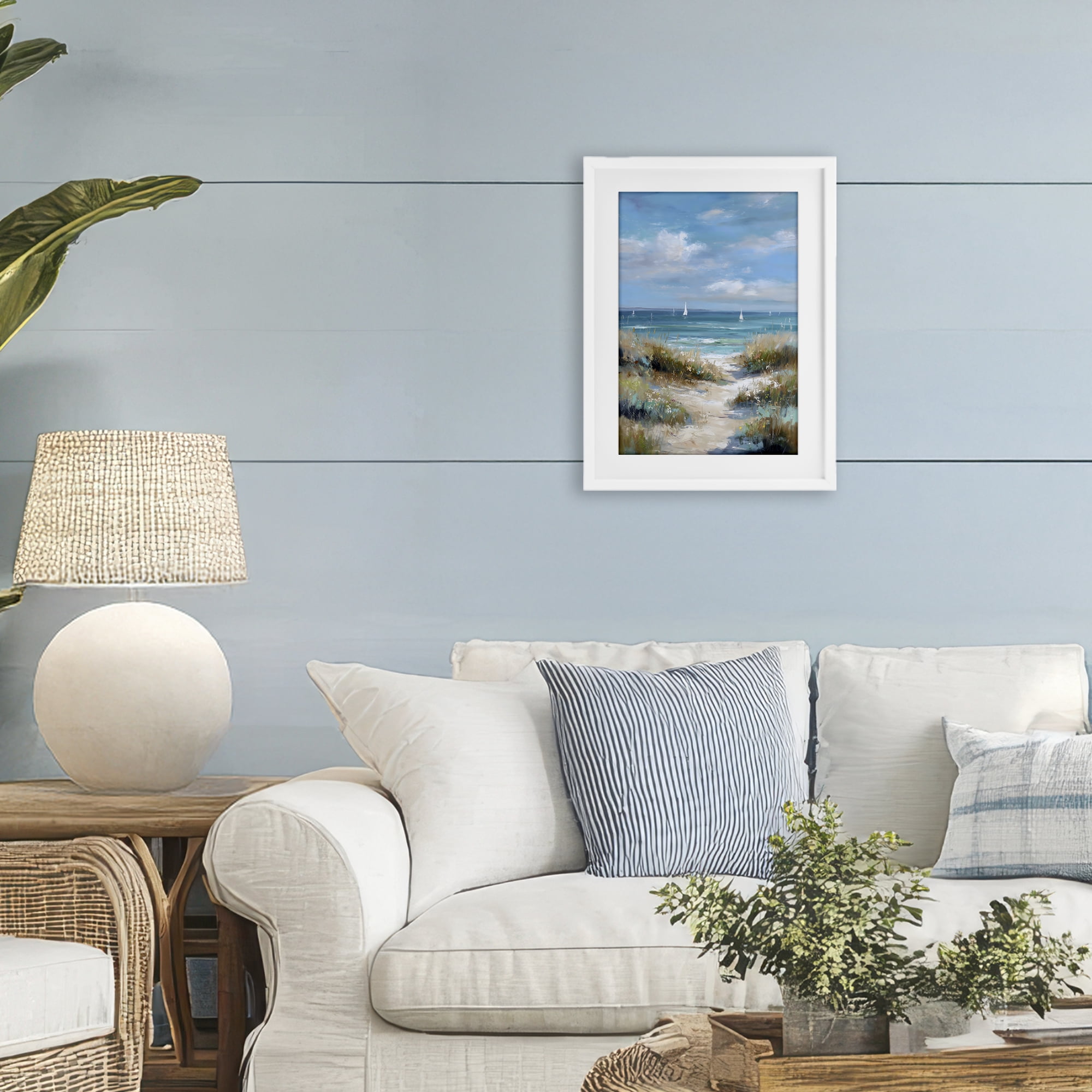Stupell Industries Sailboat Path Impression White Framed Print Under Glass, design by Petal Prints Design