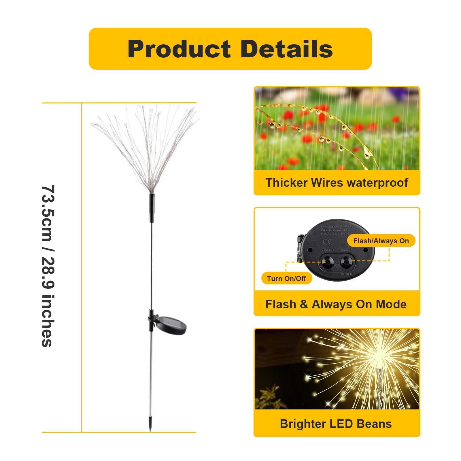 RICAN Solar Garden Lights Outdoor Decorative, 8 Pack Firework Garden Stake Lights Solar Powered, DIY Bendable Copper Wire Waterproof for Garden, Yard, Patio, Flower Bed, Chiristmas Decor