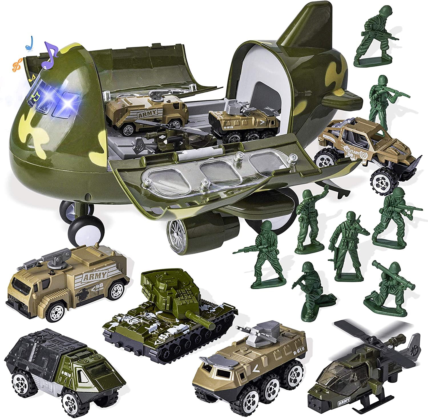 15 PCS Military Gold Toy Powered Transport Cargo Airplane Toy with Die