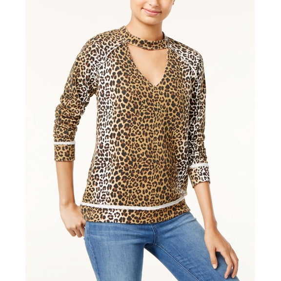 Self E Juniors Printed Cutout Sweatshirt Leopard XS