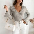thumbnail image 6 of zaveiop Women's Long Sleeve Bodysuit Tops Wrap V Neck Ribbed Knit Jumpsuit (Khaki, XS), 6 of 9