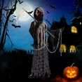 thumbnail image 6 of Grim Reaper Halloween Costume for Kids, Glowing Red Eye Phantom Outfit with Scythe & Gloves for 10-12 Years, 6 of 6