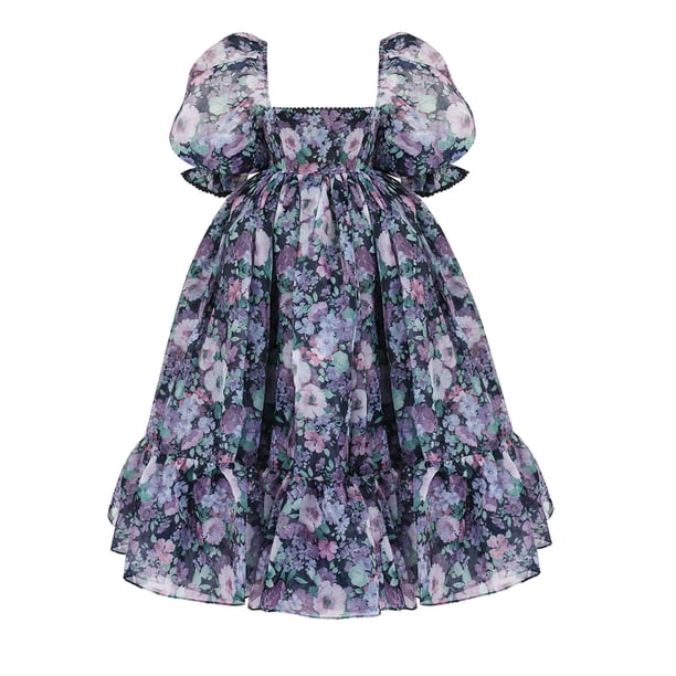 SAYOO Vestido de Mujer, Cuello Cuadrado con Volantes de Verano, Manga Corta abullonada, de una Pieza SAYOO Moda