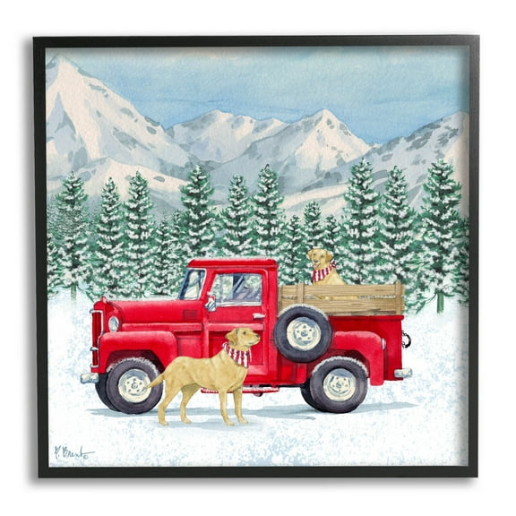 Stupell Industries Winter Pups Holiday Red Truck Painting Black Framed Art Print Wall Art, Design by Paul Brent