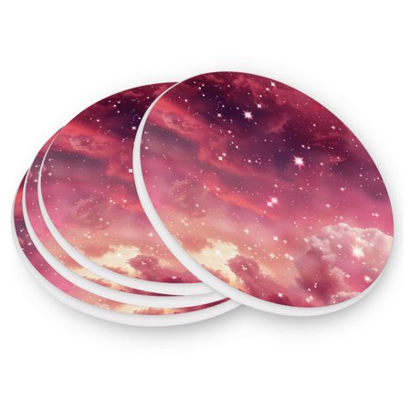 

Round Coasters Modern Style Ceramic Coaster Waterproof and Durable Drink Coaster Coasters set of 4 Customizable Coasters 1pc Pink Starry Sky